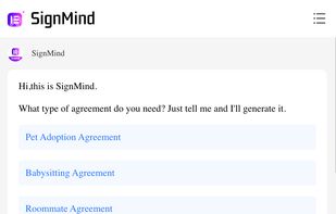         The homepage features a chat interface where users describe their needs in natural language and generate a contract template with the AI agent.