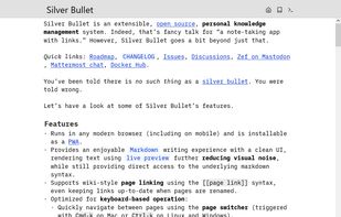 Main page, showing normal text. This is all Markdown, and selecting any text will expose the Markdown syntax.