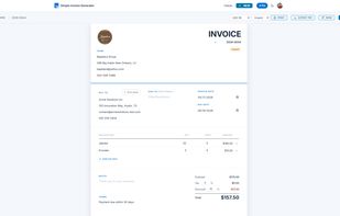 Invoice editor with logo, line items, tax calculation and client details