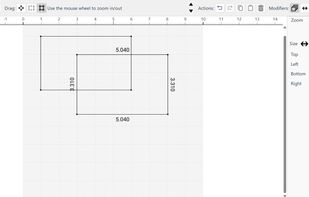 Main view of application, showing tool bar, canvas and object properties.