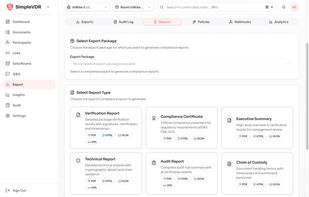Bulk Export and Certified Reports: eIDAS (EU), FDA 21 CFR Part 11 (US), ISO 27001, SOC 2 Type lI, GDPR, HIPAA