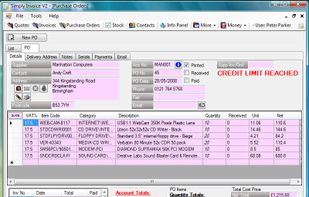 Purchase order screen