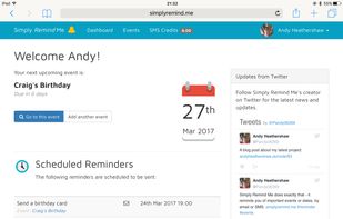 Your personal home page shows the next upcoming event, and the reminders for that event.