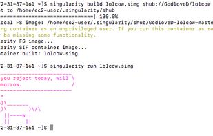 Screenshot of singularity building an hello-world container