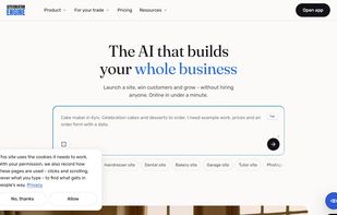 Home page: describe your business in one sentence and get a full website with booking.