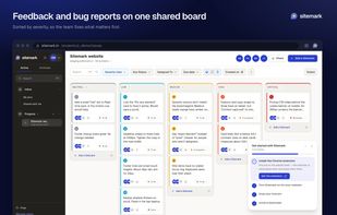 Every pin lands on one shared board, sorted by severity, with screenshots.