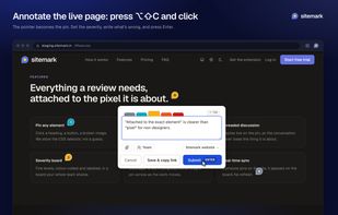 Press ⌥⇧C (Alt+Shift+C) and click any element to pin a comment with a severity.