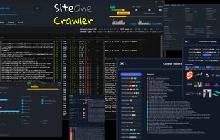 A collage showing the graphical interface and crawler output