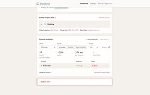 SiteSound detects bookings, contact details and the website platform automatically, and keeps a history of every incident.