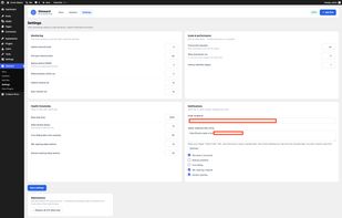 Main Settings page with redactions.