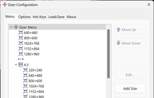 Configuration window - Menu