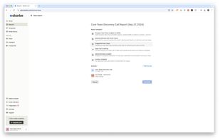 Template selection screen for generating a report based on sales activities, offering options such as Prospect Insights, Meeting Minutes, Suggested Next Steps, and Sales Call Coaching.