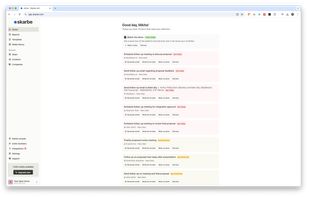 Overview of daily tasks with due dates and quick action buttons (Generate email, Remind me later, Mark as done), helping sales reps stay on top of follow-ups and meetings.