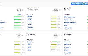 Organise Skills by Technology Stack
Track skills across AWS, Azure, DevOps, and 50+ other packages. Rate proficiency with colour-coded progress bars.