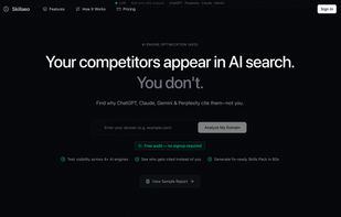The hook: see how ChatGPT, Claude, Gemini, and Perplexity currently describe you — and which competitors they recommend instead.