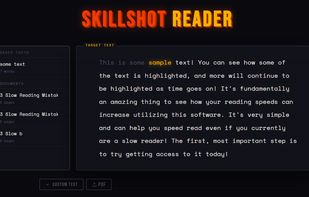 Showing the main skillshot reader speed reading UI.