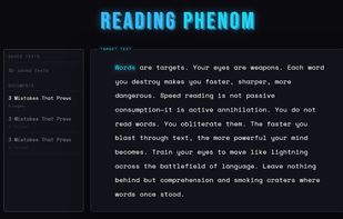 Showing the free Reading Phenom speed reading UI.