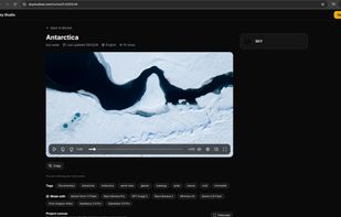 Market: a public project page with the main video, tags and the models used to make it. Anyone can watch for free and explore the project canvas read-only, and users can copy the whole project into their own Sky Studio workspace.