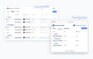 Clients see only their own records in a clean, branded portal while internal columns stay hidden — your team keeps working in Notion.