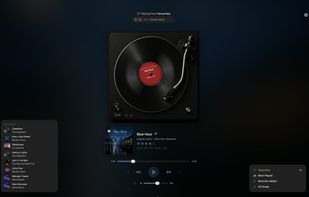 Center Stage — the full-screen listening console with a photoreal turntable