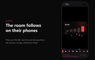 The audience view on an attendee's phone: follow the slides, react live and ask questions