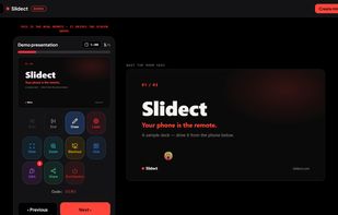 The interactive demo: the real remote driving a sample deck, no signup
