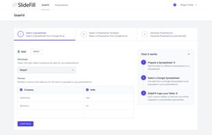 SlideFill step 1: select your source data in a Google Sheet