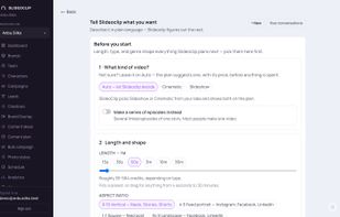 Tell SlideoClip what you want: a narrated slideshow, a cinematic AI clip or a song video. Pick the length and shape and see the price before anything is made.