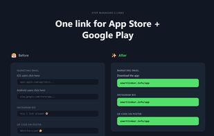 One link routes visitors to the right app store.