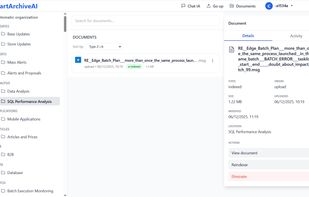 Automatically organized document list with categorized files and extracted metadata.