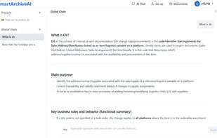 AI-powered chat interface that allows users to ask questions and retrieve information from their documents with source references.
