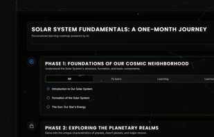 AI-generated learning roadmap that organizes topics into structured phases and lessons for step-by-step learning.