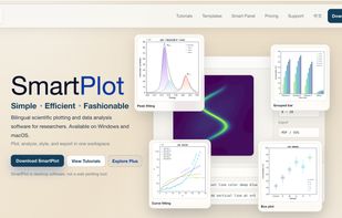 SmartPlot product website showing the app overview, scientific chart examples, and download entry points.