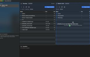 Drag-and-drop transfer from the Mac file pane to the connected Android phone.