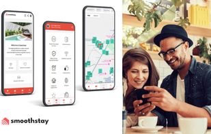 SmoothStay's mobile-first guidebook includes a welcome screen, categorized property info, and an interactive local map with dining, beaches, and neighborhood recommendations — no app download required.