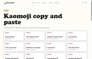 SnakeBaby kaomoji page with cute text faces organized by mood for quick copy and paste.