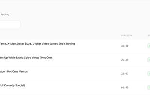 The library lists every source video, how long it is, and how many clips are ready to take.