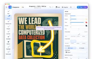 Snapperon Pro in Light Mode: curved arrow annotation and appearance controls.