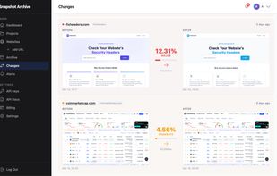 Visual diff comparison and uptime monitoring overview