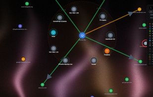 Live node graph of real-time connections with per-process attribution / Graphe temps réel des connexions avec attribution par processus