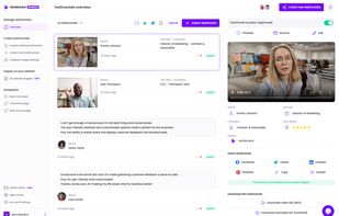 Overview of imported and collected testimonials.