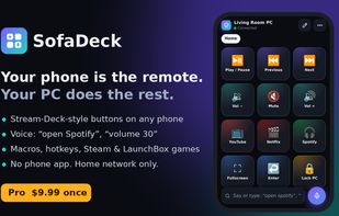 SofaDeck on Windows: your phone becomes a Stream-Deck-style button pad.