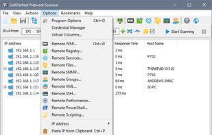 Main application window with the Options menu expanded