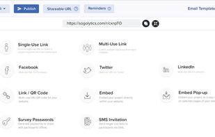 Distribute
Share surveys through email invitations, single- or multi-use links, QR codes, social media, website embeds and pop-ups, with automated reminders.
