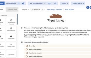 Design
Survey designer with drag-and-drop question types, including NPS and rating scales, plus branching logic, translations and instant alerts.