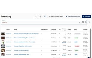Inventory with stock numbers, cost, goal price and status