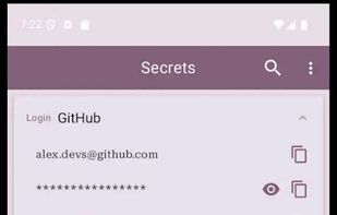 Home Screen with TOTP, password and credit card