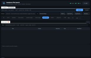 Main search window with live results and boolean query
