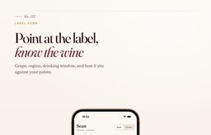 Scan a label: discover the grape, region, drinking window and food pairings.