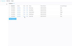 Viewing the submissions to the form, which can be searched, sorted, or exported.
